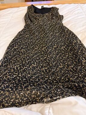 FLP Black Midi Dress with Cream/Tan/White Dot Motif